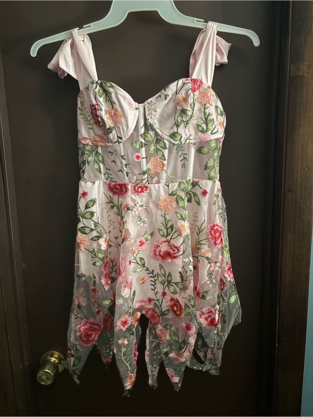 iHeartRaves Pink Floral Embroidered Mesh Chemise